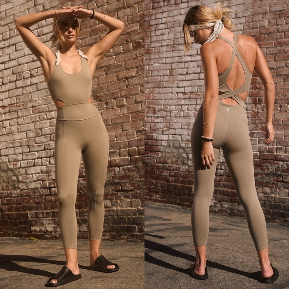 Free People Movement Back It Up Onesie in Sage Beige